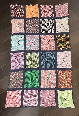 Homemade Afghan Granny Square Colorful Pink Blue 42x72” Thick Warm Blanket Throw • $37