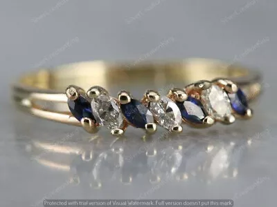 2Ct Vintage Marquise Blue Sapphire Simulated Diamond Ring 14k Yellow Gold Finish • $71.67