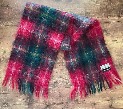 Vintage 1950s Womens Tartan Plaid Mohair Scarf Abraham & Straus Red Green Black • $29.25