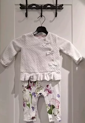 Ted Baker Baby Girl 6-9 Months White Floral Romper Suit Outfit Purple Flowers • £8.99