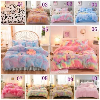 $93.79 • Buy Soft Fluffy Plush Quilt Duvet Cover Set Faux Fur Queen/King Size Doona Cover Set