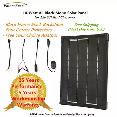 BLACK Plug-Power 10w 10 Watt Mono Solar Panel + $8 Adaptor - 12v Battery RV Boat • $39.99