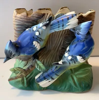 Vintage Chase  Blue Jay Bird Figures Planter Vase 3D Japan • $14.99