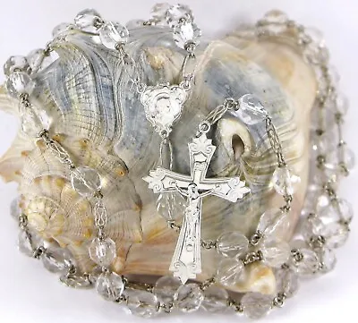 Vintage Sterling Silver 925 5 Decade Rosary W/ Faceted Crystal Beads • $55.96