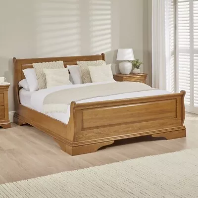 French Louis Solid Oak 6ft Super King Size Sleigh Bed - Bedroom - FL06 • £849