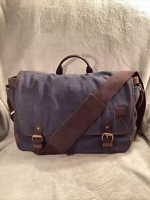 Navali Boatswain Canvas And Leather Messenger Bag Navy And Brown  • $22