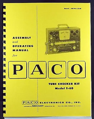 Paco T60 T-60 Tube Tester Kit Manual • $9.99