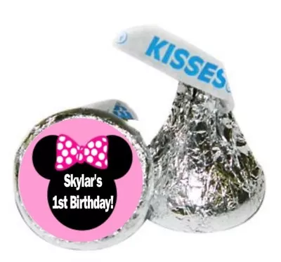 108 Minnie Mouse Birthday  - Personalized Hershey Kiss Stickers - Party Favors • $3.99