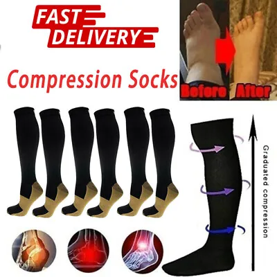 5Pair Medical Copper Compression Socks For Women&Men 20-30mmhg Knee High Sock • £3.85