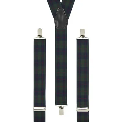 Tartan Green Navy Blue Red Clip On Trouser Braces Elastic Suspenders Handmade UK • £19