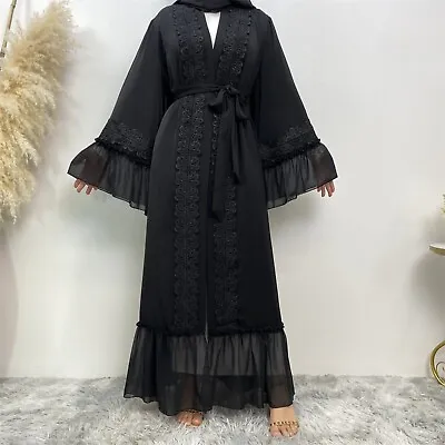 Dubai Open Abaya Muslim Women Maxi Dress Kaftan Jilbab Robe Islamic Party SF102 • £34.99