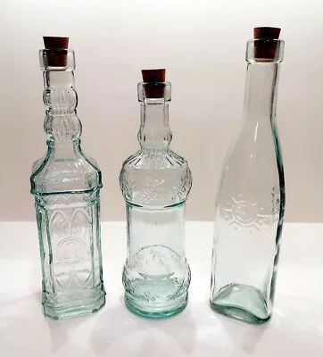 3 Light Green Decorative Glass Bottles With Corks - 9.5  10.5  & 10.75  Tall • $27.95