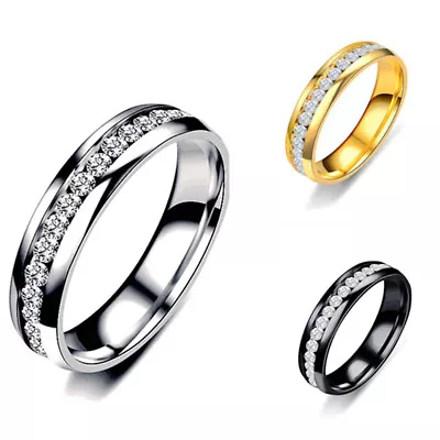 $4.50 • Buy Women Stainless Steel Ring Wedding Design Diamond Exquisite Jewelry Gift Sz6-12