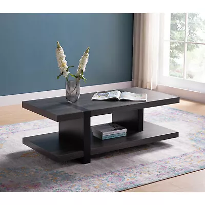 Distressed Grey & Black Coffee Table With Spacious Bottom Shelf • $222.35