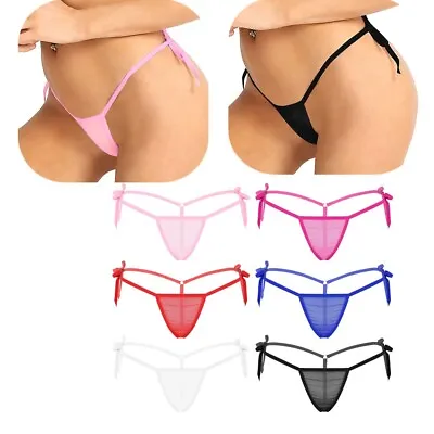 Women's Sexy Mesh Tie-Side Low Rise Underwear G-String Micro Thongs Knickers New • £3.34