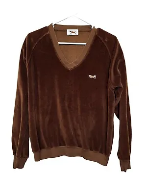 Vintage JCPenney Sweater Men's Large Chocolate Brown The Fox Velour 70's V-Neck • $25