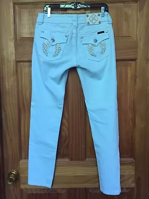 MISS ME Women’s 31 Skinny Icy Blue Jeans (32x31) Stretch Rhinestone Bling Wings • $29