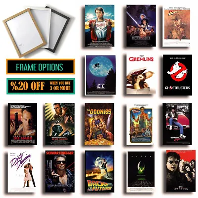 CLASSIC 80s MOVIE POSTERS Framed Film Print Options A3 A4 Size Poster Wall Art • £3.99