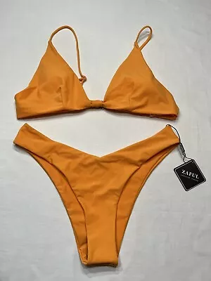 Zaful Women’s Tie Knot Front Spaghetti Strap Bikini Set Swimsuit Large. Orange.  • $16.99