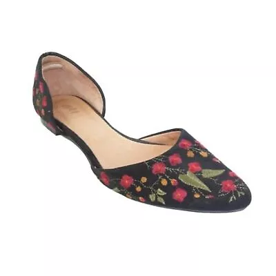 J Jill Flats Women Size 7.5 Black Multicolor Suede Embroidered D'Orsay • $45