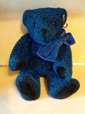 Vermont Teddy Bear Plush 16” Blue Without You Jointed Teddy Bear Fur & Bowtie • $31.50