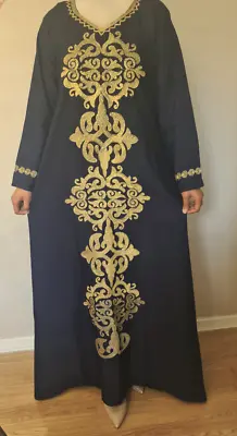 Womens Long Sleeve Dress Ladies Egyptian Cotton Jalabiya Maxi Kaftan Sundress UK • £25