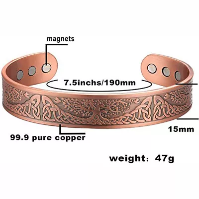 Mens Copper Magnetic Bangle Bracelet Pain Relief Arthritis Health • £7.29