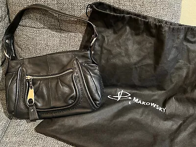 B.Makowsky BLACK Leather Hobo Shoulder Handbag W/ Dust Bag - 12  • $20.95