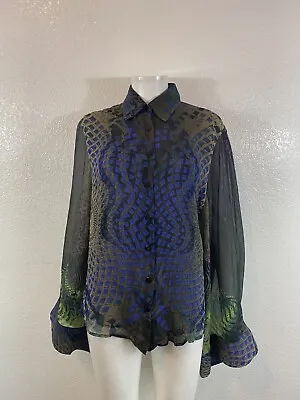 Vtg Jean Paul Gaultier Black Geometric Print Silk Shirt M 42 • $258