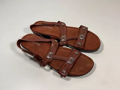 Minnetonka Brown Leather Slingback Style Comfort Footbed Sandals Women Size 9  • $14.99