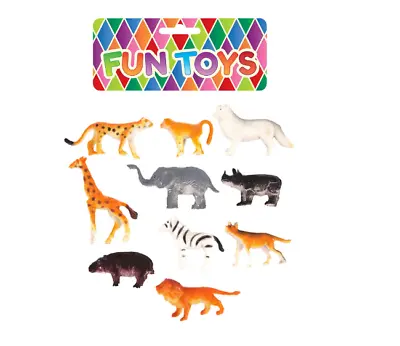 10 Assorted Mini Jungle Zoo Animal Figures Toys Elephant Tiger Giraffe (T79 030) • £3.30