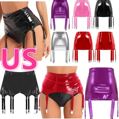 US Women Leather Skirts Garter Belts With 6 Wide Straps Metal Buckles Lingerie • $10.87
