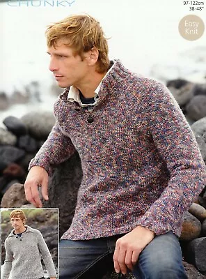 1607 Men's Chunky Easy Knit Sweater 38-48  Vintage Knitting Pattern Copy • £3.49