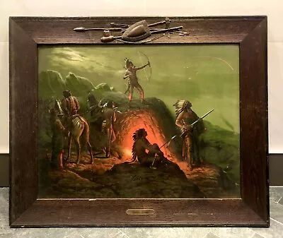 Antique Arts And Crafts Quarter Sawn Oak Frame With 1904 Print “Burning Arrow” • $600