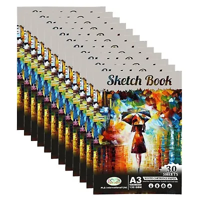 12 Pack A3 Sketch Book 130gsm White Cartridge Paper Drawing Doodling Artist Pad • £24.39