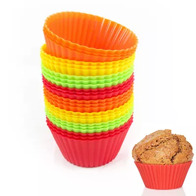 24 Pcs Silicone Cake Muffin Chocolate Cupcake Liner Baking Cup Cookie Mold Color • £13.43