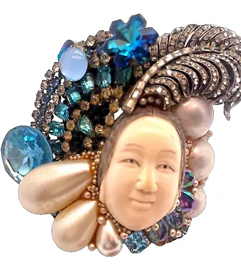 RARE Over The Top Wendy Gell Signed Asian Face Huge Rhinestone Cuff Bracelet • $772.87