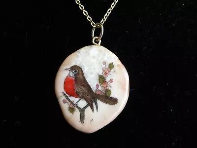 Vintage Handmade Hand Painted Robin Spring Bird Pendent Necklace • $14.99