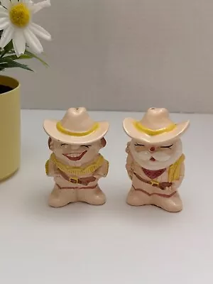 VTG. Enesco Cowboy & Cowgirl S/P Shakers. Approx. 4  Tall • $10