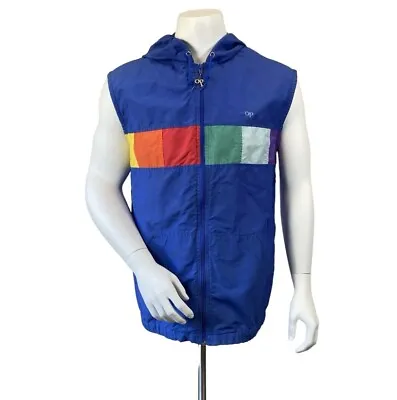 Vintage 80s Ocean Pacific OP Mens Blue Nylon Vest Windbreaker Hooded Jacket M L • $35
