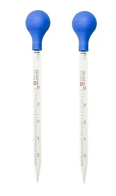 10ml Glass Graduated Pipettes Lab Dropper With Blue Rubber Cap And Scale(2 Pack) • $9.99