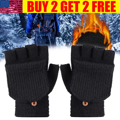 Men Winter Knitted Fingerless Gloves Thermal Insulation Warm Convertible Mittens • $7.25