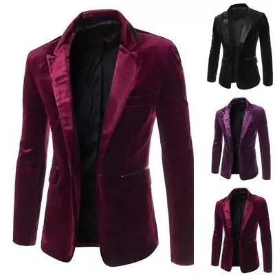 Mens Wedding Party Formal New Chic Jacket  Velvet Blazer Lapel Slim Fit Coat  • $50.86