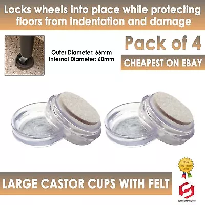 £3.49 • Buy 4 X LARGE CLEAR CASTOR CUPS Carpet/Floor Chair/Sofa Furniture Protectors Caster