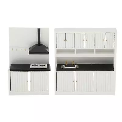 1/12 Scale Dollhouse Miniature Wooden Sink & Stove Cabinet Kitchen Furniture US • $27.96