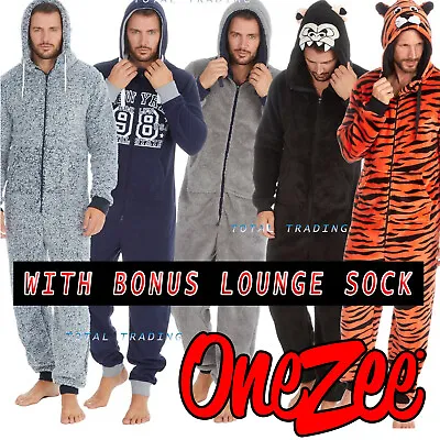 1Onesie Mens Boys Onezee Casual Soft Fleece Hooded All In One Pyjamas Pjs + Sock • £22.95