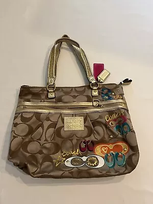 RARE Coach  Poppy Glitter Glam Groovy  Graffiti/Appliqué Handbag Gold • $131.25