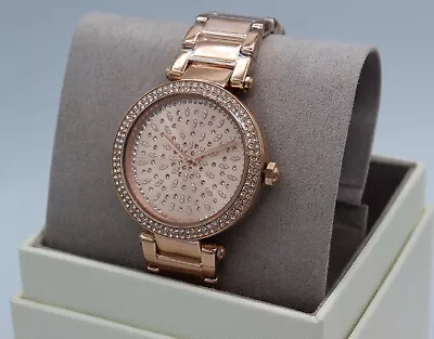 New Authentic Michael Kors Parker Rose Gold Crystals Glytz Women's Mk7286 Watch • $129.99