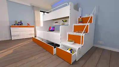 Modern Double Triple Bunk Bed High Sleeper Mid Sleeper Bed Cabin Bed Storage Bed • £739