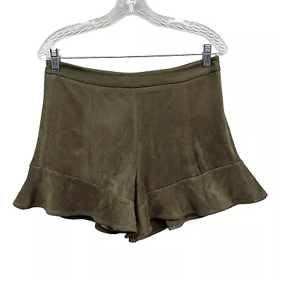 J.O.A. Los Angeles Shorts Faux Suede Flared Hem Lined Side Zip Green Women Sz L • $19.94